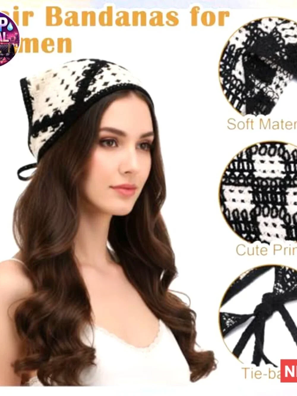 Polyester Crochet Bandanas Headband Scarf Vintage Hair Accessories